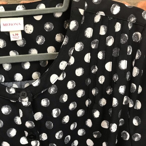 Merona NEW Polka Dot Stretch Shirt Dress Pockets Button Stretch Tunic Minimal L - Picture 8 of 16